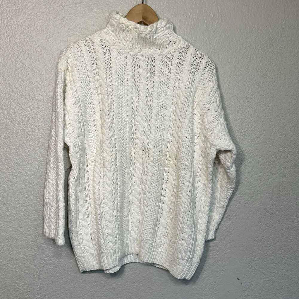 Vintage Sweater Women M Cream Mock Neck Chunky Cable Knit 90s Y2K Grandpa Core